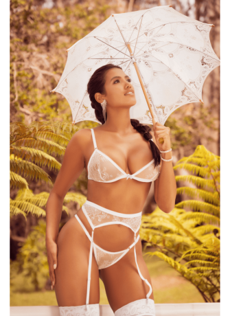 Ensemble 3 pièces en dentelle blanche avec perles - MAL8931WHT